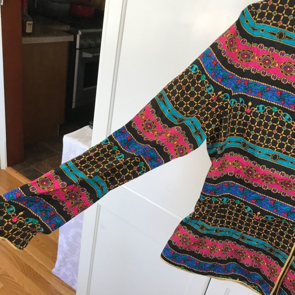 ADRIANNA PAPELL Safe Silk Evening Jacket Blazer Button Front Gold Detail Size 10 - Picture 10 of 16